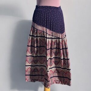 Bohemian Mixed Print Maxi Skirt | Asymmetrical Pattern | AKF New York | Small